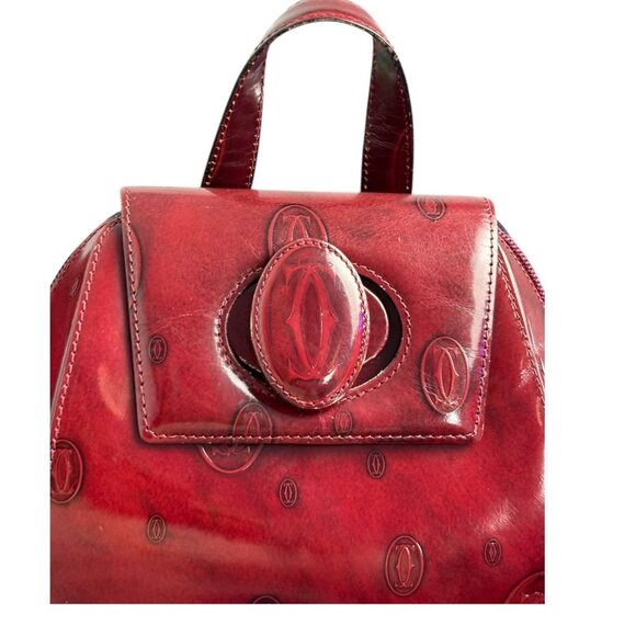 CARTIER: Burgundy, Patent Leather "Double C" Logo Backpack #1391 - Picture 3 of 6